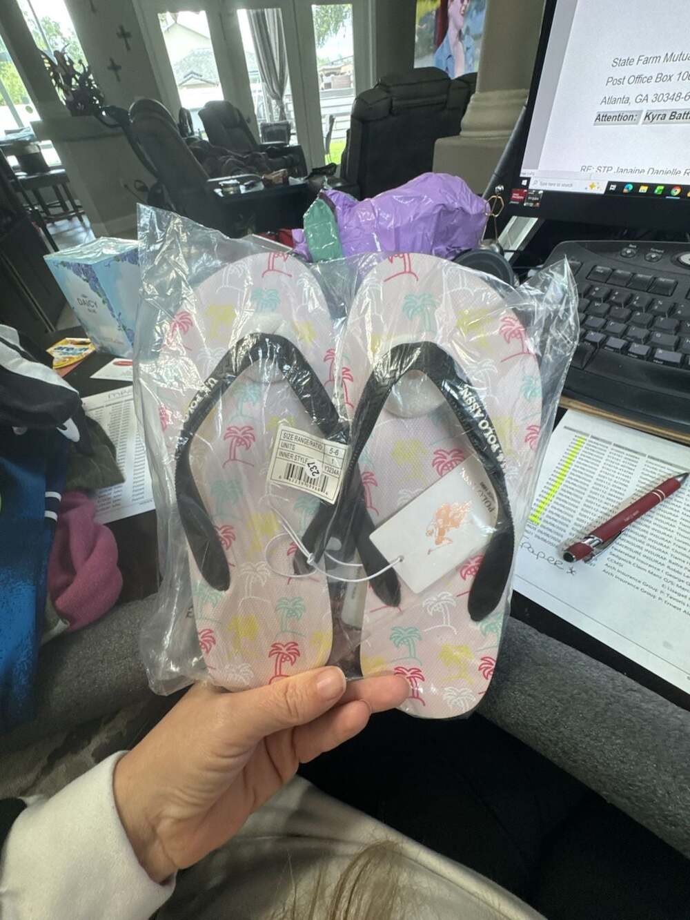 U.S. Polo Assn. Pink Palm-Print Flip Flops